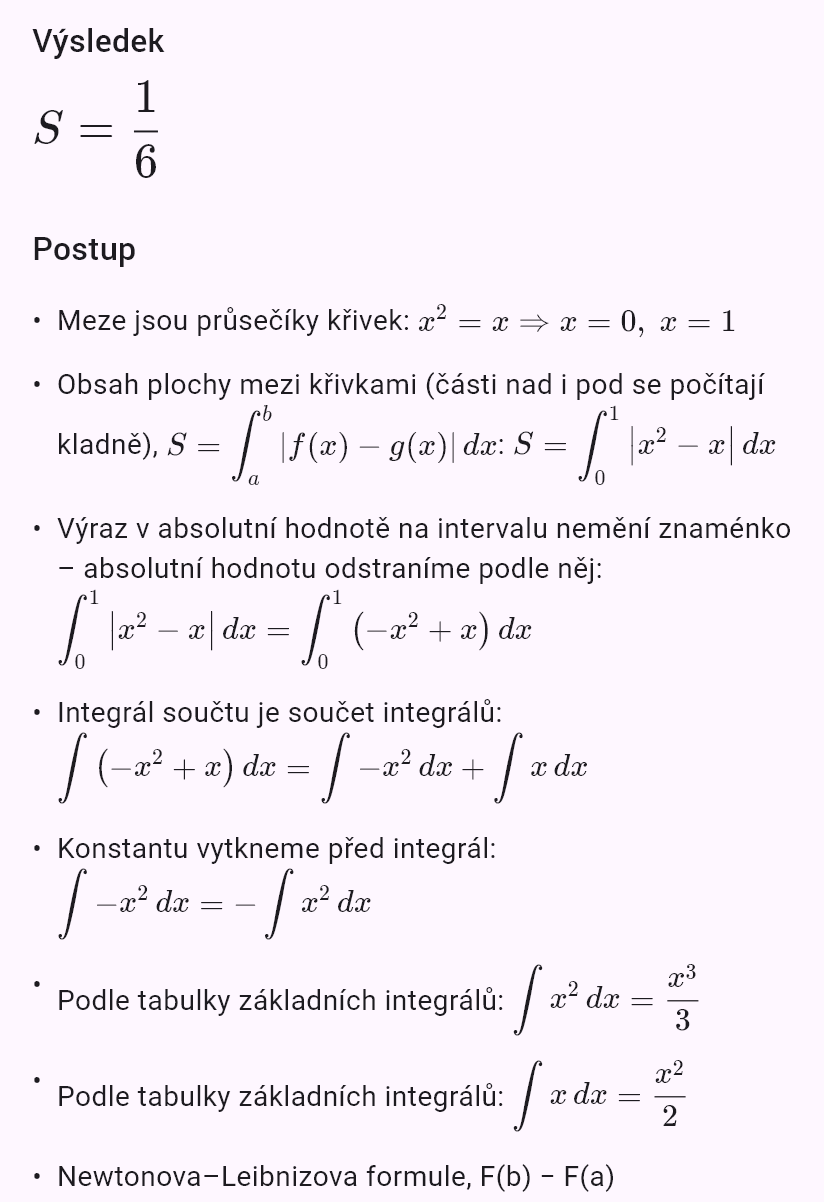 Obsah plochy mezi křivkami y = x² a y = x