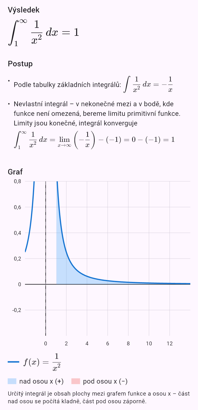 int(1/x^2, x, 1, oo)