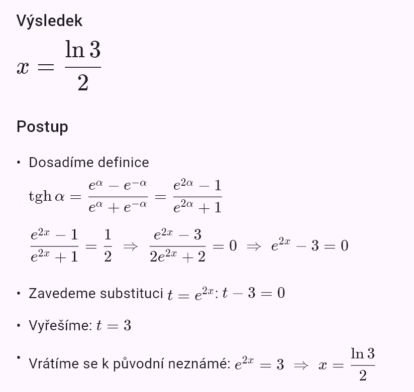 tanh x = 1/2