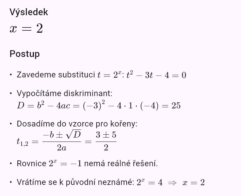 4^x - 3*2^x - 4 = 0
