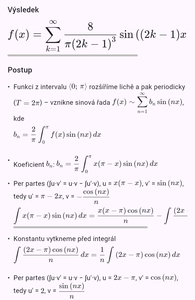 fouriersin(x*(pi - x), 0, pi)