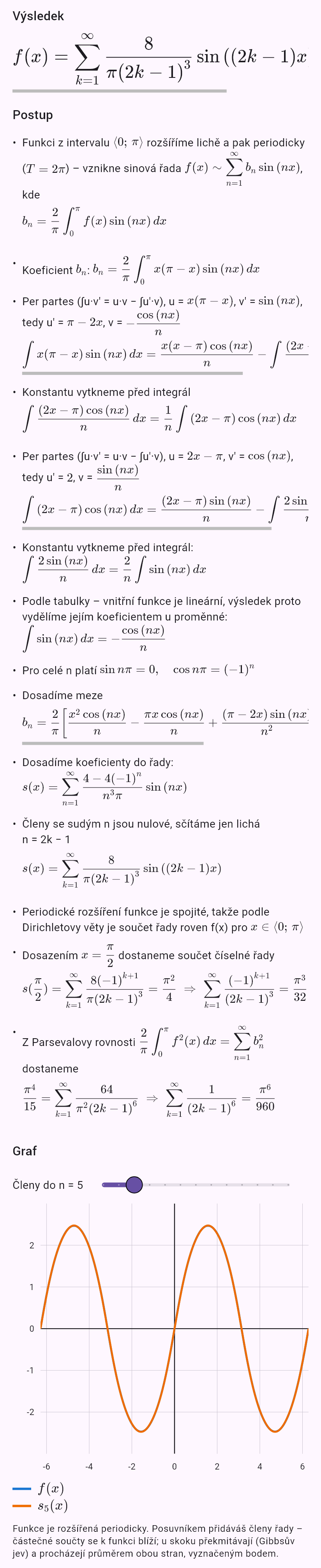 fouriersin(x*(pi - x), 0, pi)