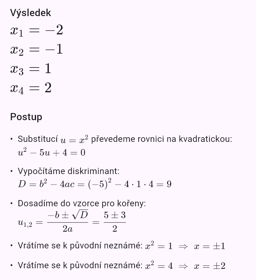 x^4 - 5x^2 + 4 = 0