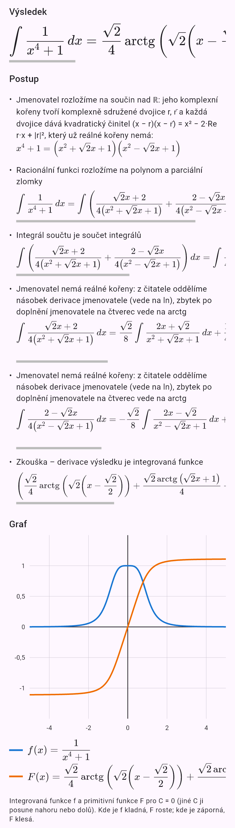 int(1/(x^4 + 1))