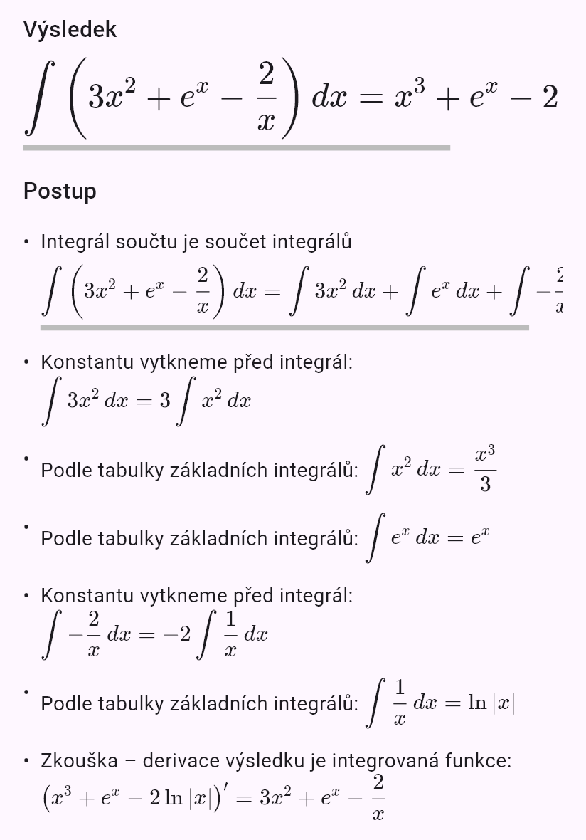 int(3x^2 - 2/x + e^x)