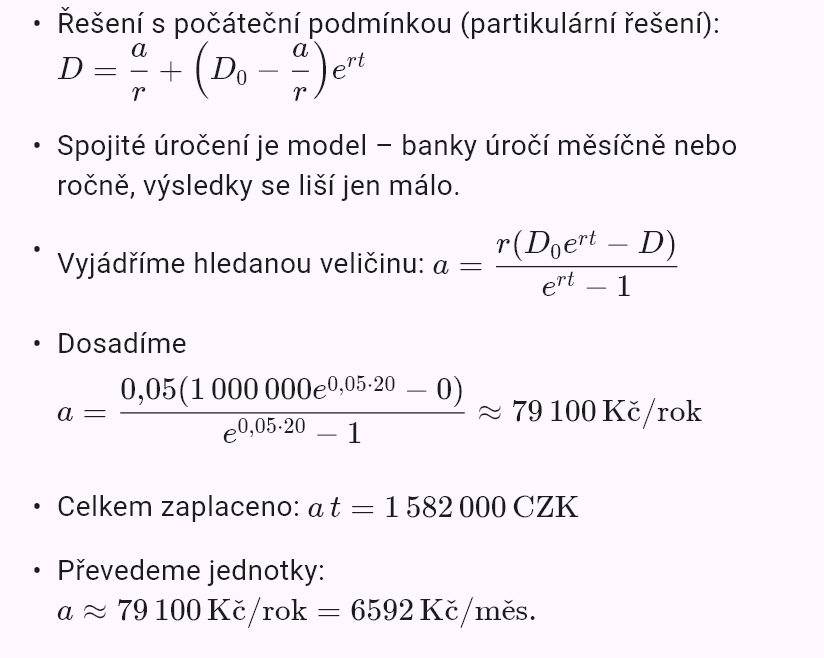 model(interest; find=a[CZK_mo]; B0=1000000[CZK]; r=5[pct_yr]; t=20[yr]; B=0[CZK]; kind=loan)