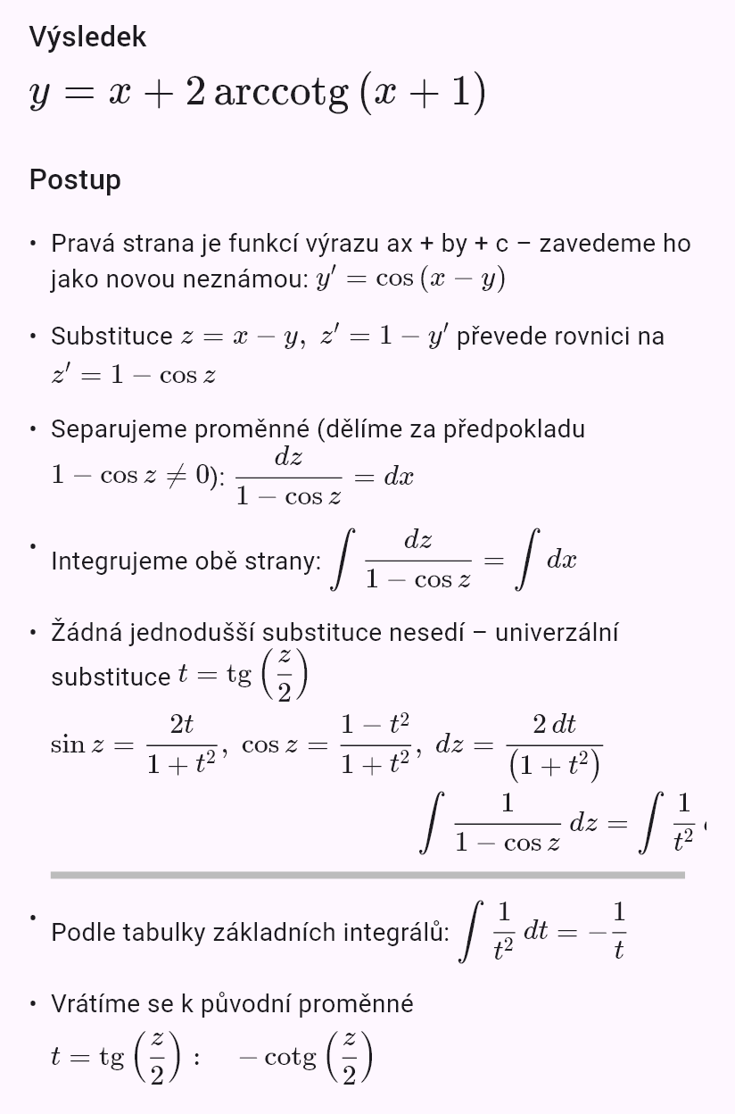 y' = cos(x - y), y(0) = pi/2