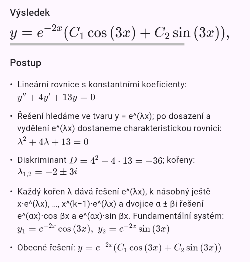y'' + 4y' + 13y = 0