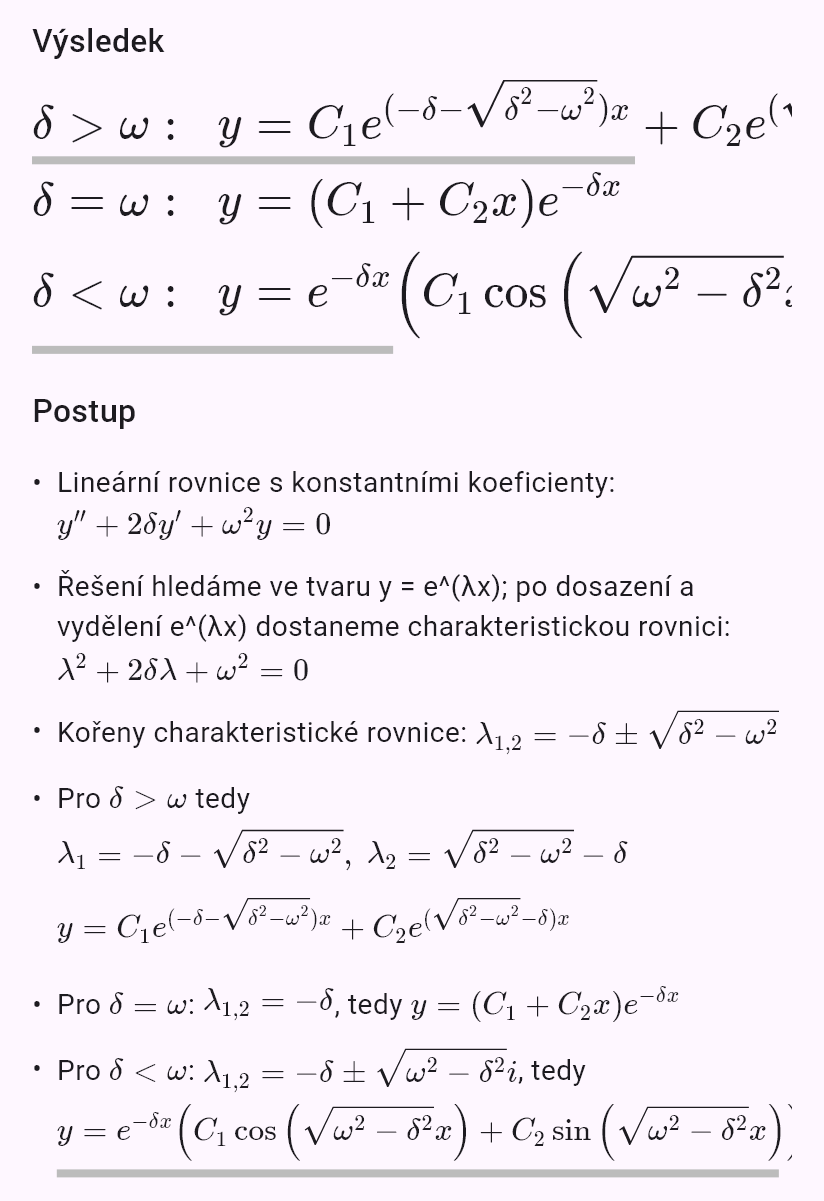 y'' + 2δy' + ω^2y = 0