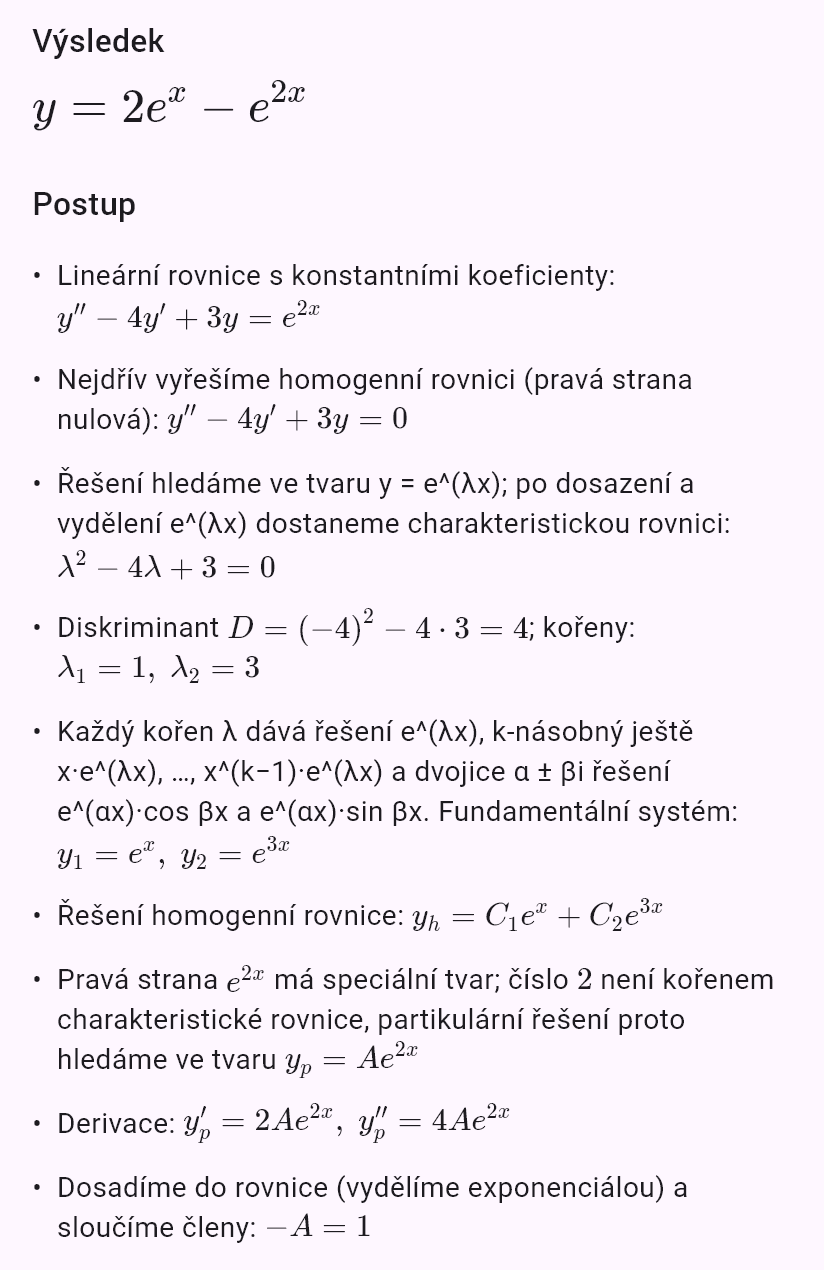 y'' - 4y' + 3y = e^(2x), y(0) = 1, y'(0) = 0