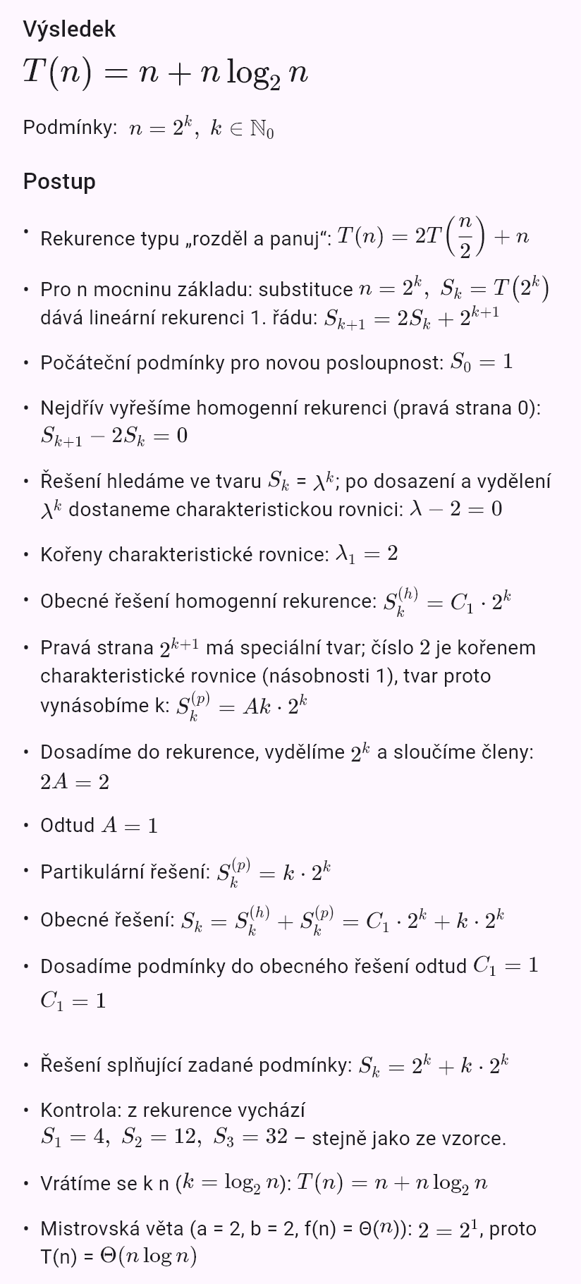 T(n) = 2T(n/2) + n, T(1) = 1