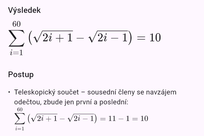 sum(sqrt(2i+1) - sqrt(2i-1), i, 1, 60)