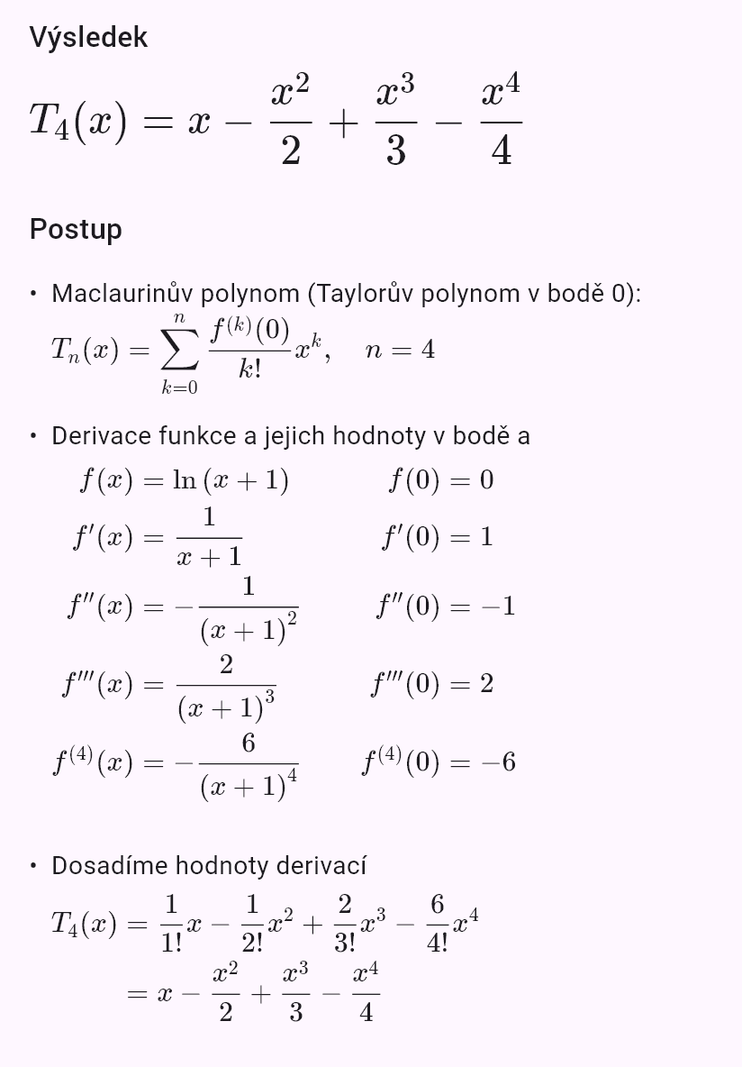 taylor(ln(1 + x), 0, 4)
