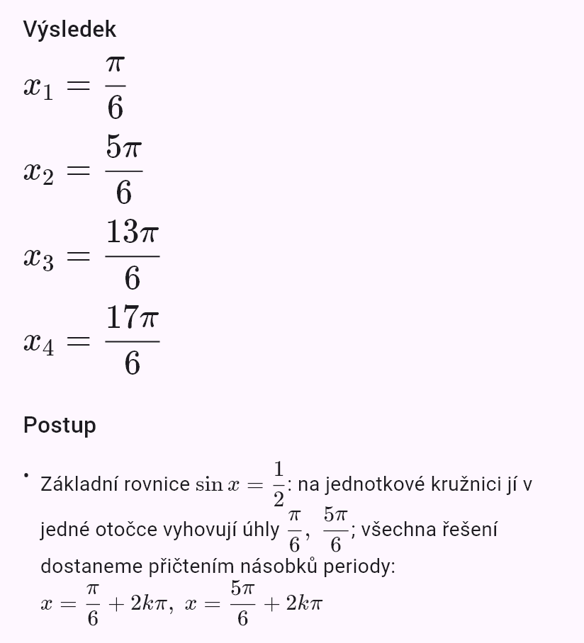 sin x = 1/2, x ∈ <0; 4pi)