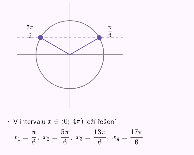 sin x = 1/2, x ∈ <0; 4pi)