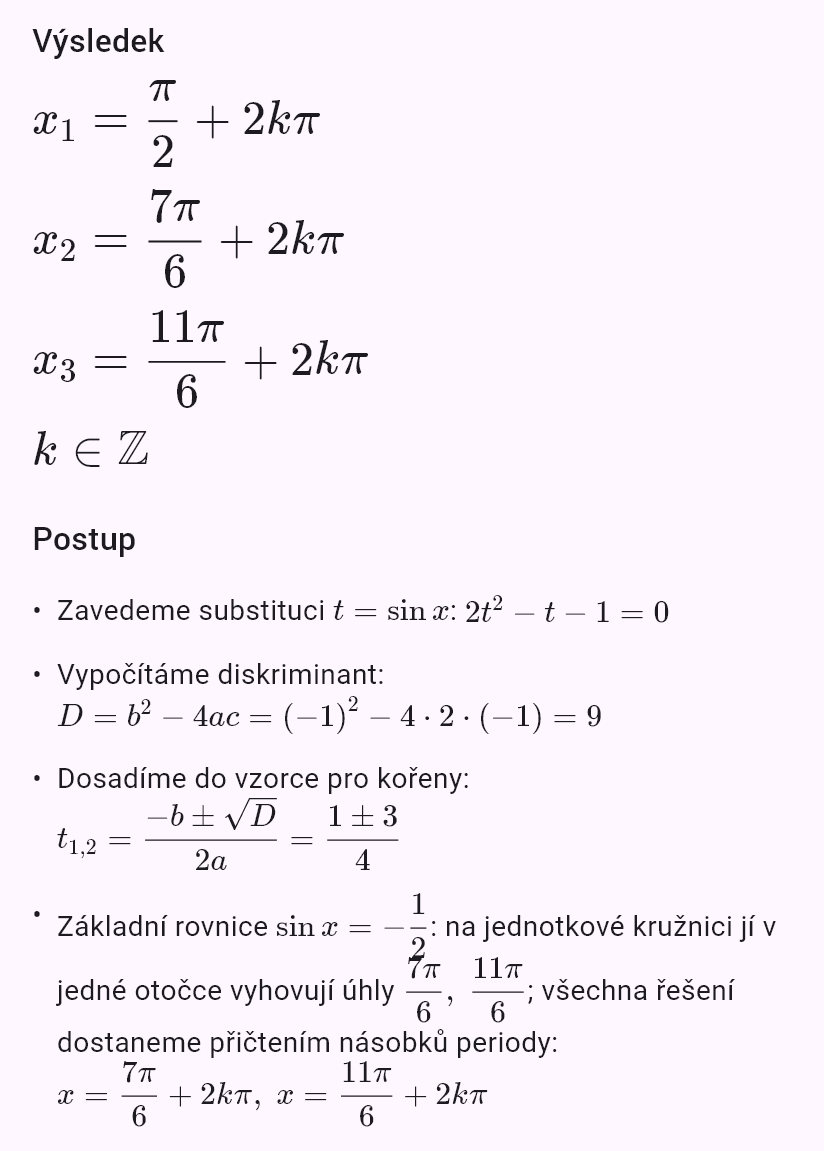 2sin^2 x - sin x - 1 = 0