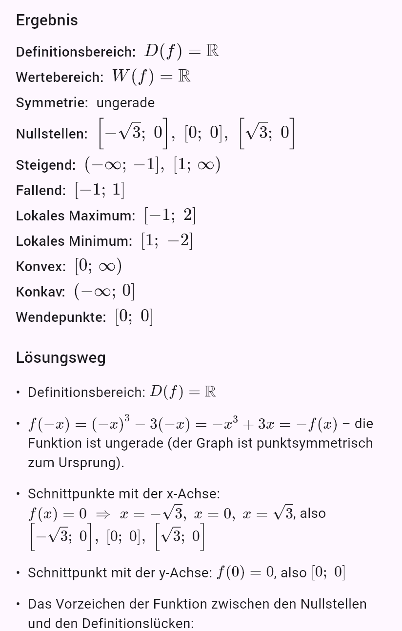 Kurvendiskussion der Funktion f(x) = x³ − 3x