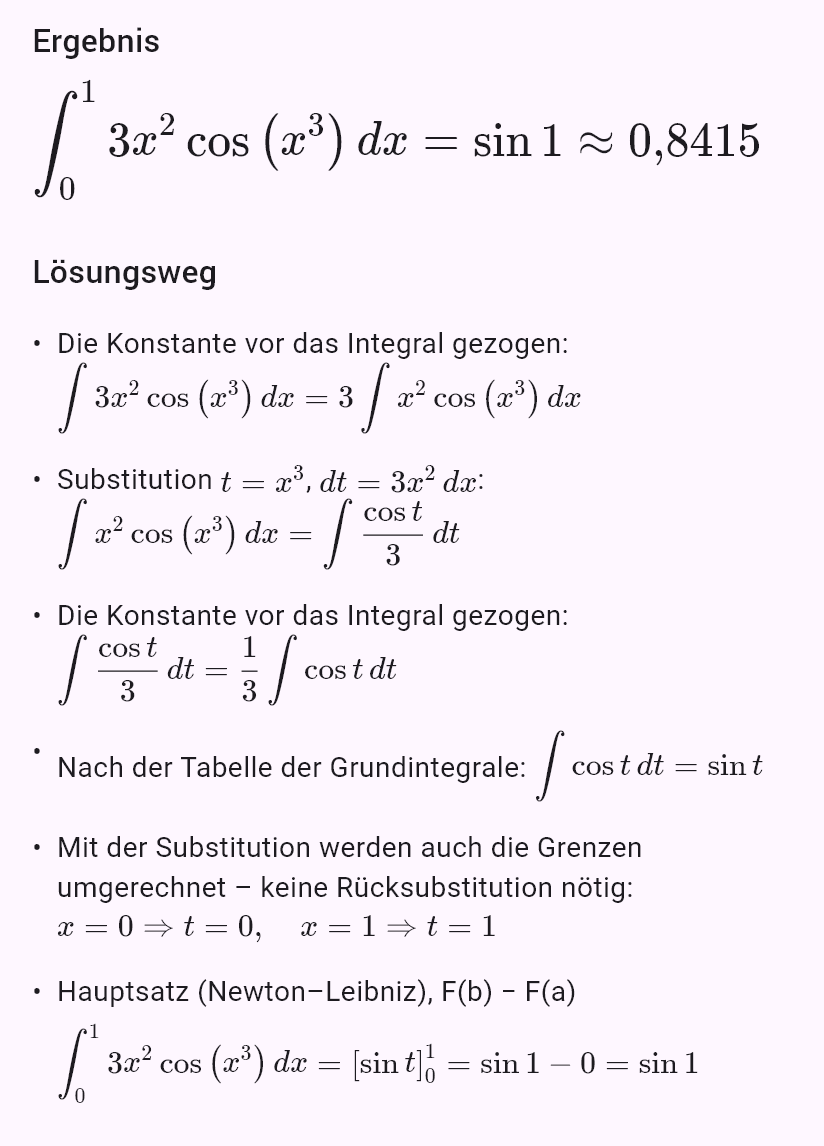 int(3x^2 cos(x^3), x, 0, 1)