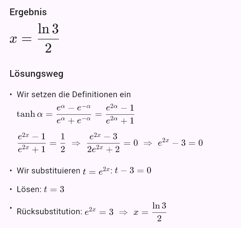tanh x = 1/2
