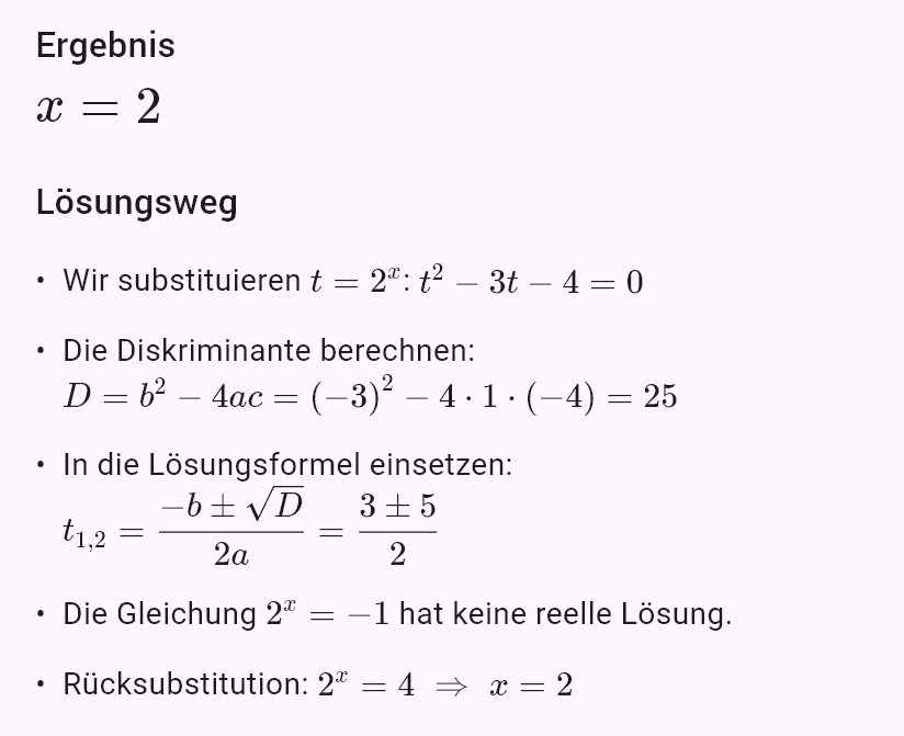 4^x - 3*2^x - 4 = 0