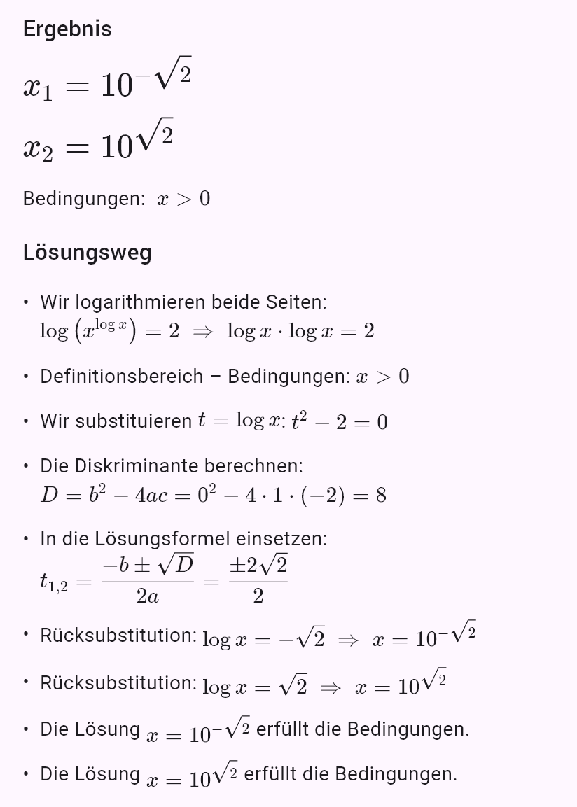 x^(log x) = 100
