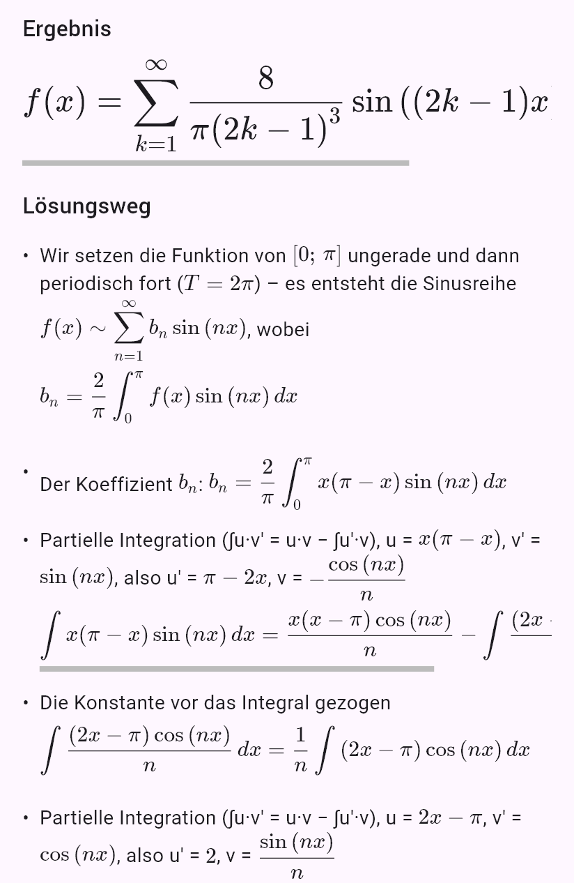 fouriersin(x*(pi - x), 0, pi)