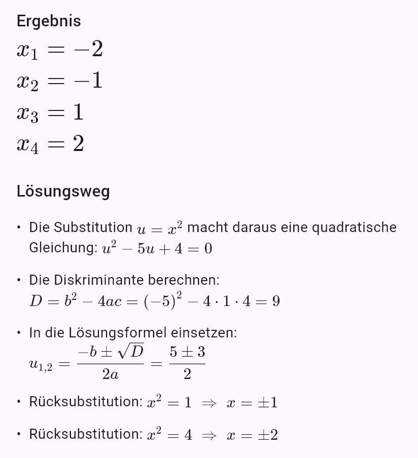 x^4 - 5x^2 + 4 = 0