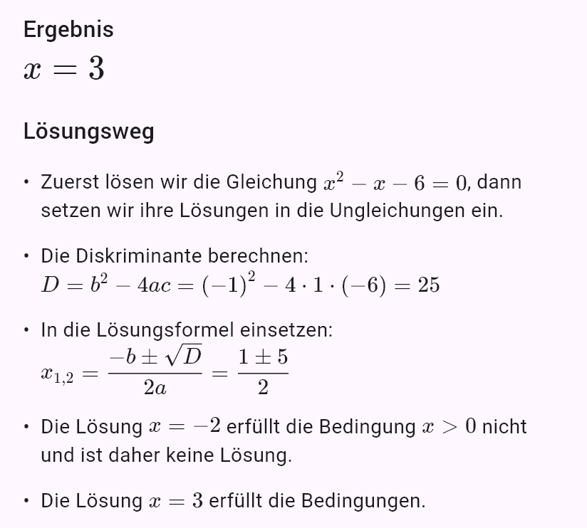x^2 - x - 6 = 0
x > 0