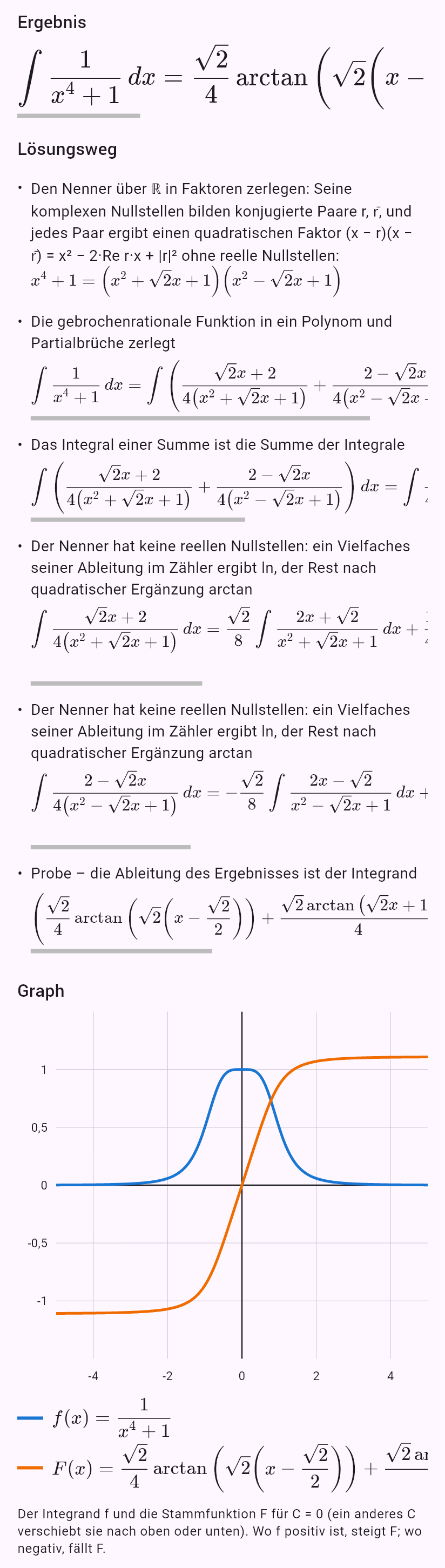 int(1/(x^4 + 1))