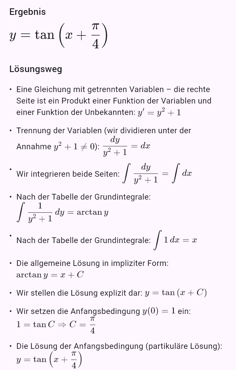 y' = y^2 + 1, y(0) = 1