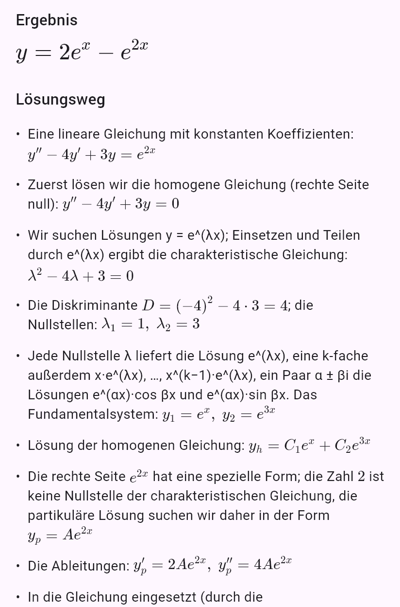 y'' - 4y' + 3y = e^(2x), y(0) = 1, y'(0) = 0