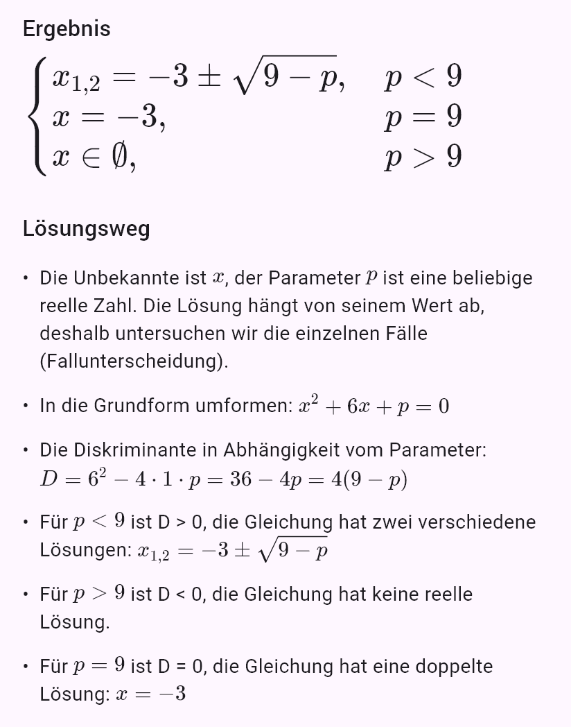 x^2 + 6x + p = 0
