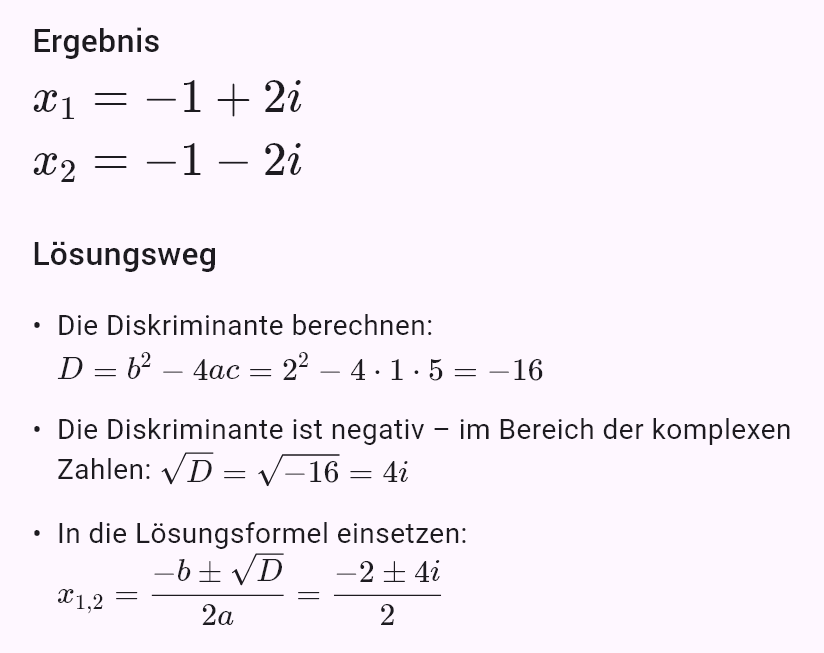 x^2 + 2x + 5 = 0