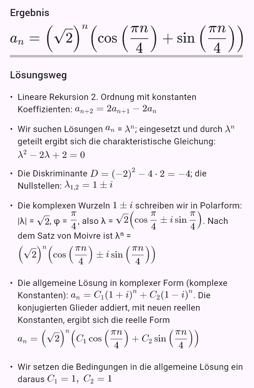a_{n+2} = 2a_{n+1} - 2a_n, a_0 = 1, a_1 = 2