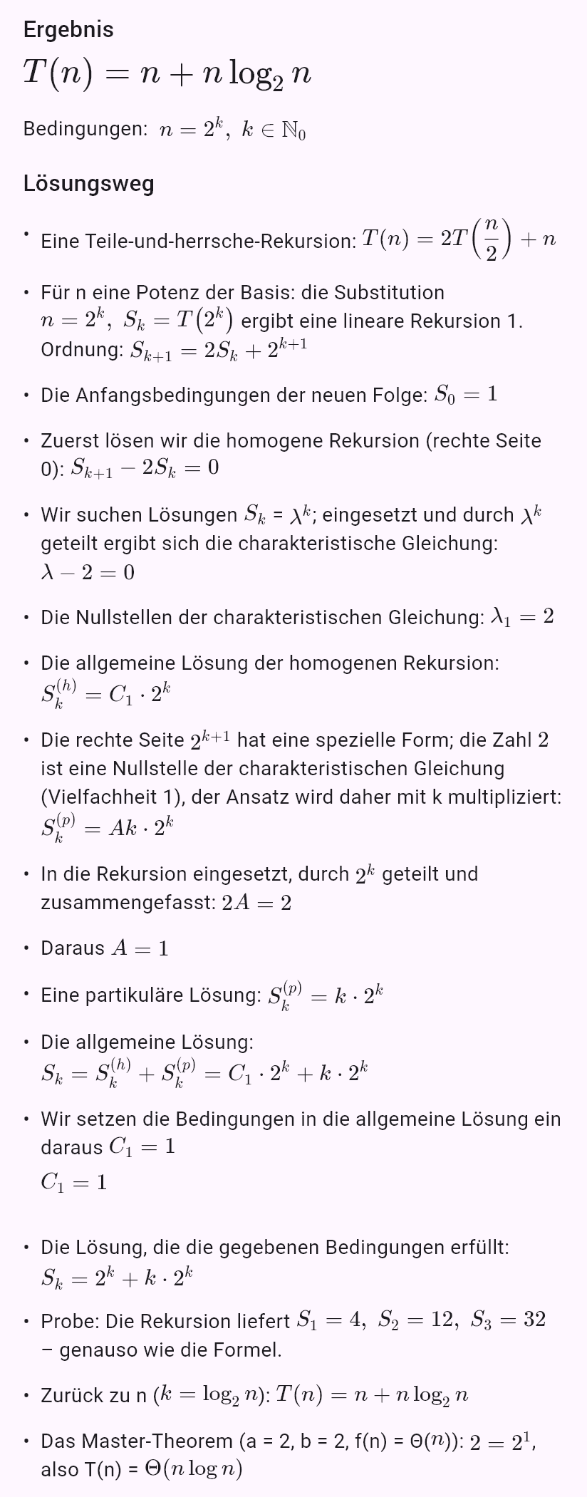 T(n) = 2T(n/2) + n, T(1) = 1