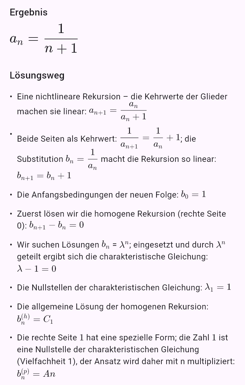 a_{n+1} = a_n/(1 + a_n), a_0 = 1