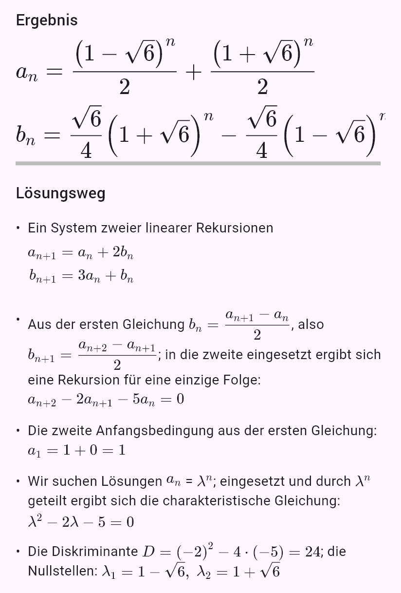 a_{n+1} = a_n + 2b_n
b_{n+1} = 3a_n + b_n
a_0 = 1, b_0 = 0