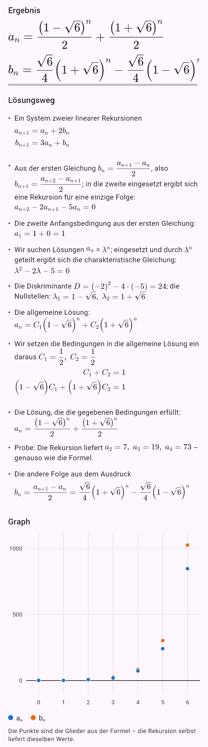 a_{n+1} = a_n + 2b_n
b_{n+1} = 3a_n + b_n
a_0 = 1, b_0 = 0