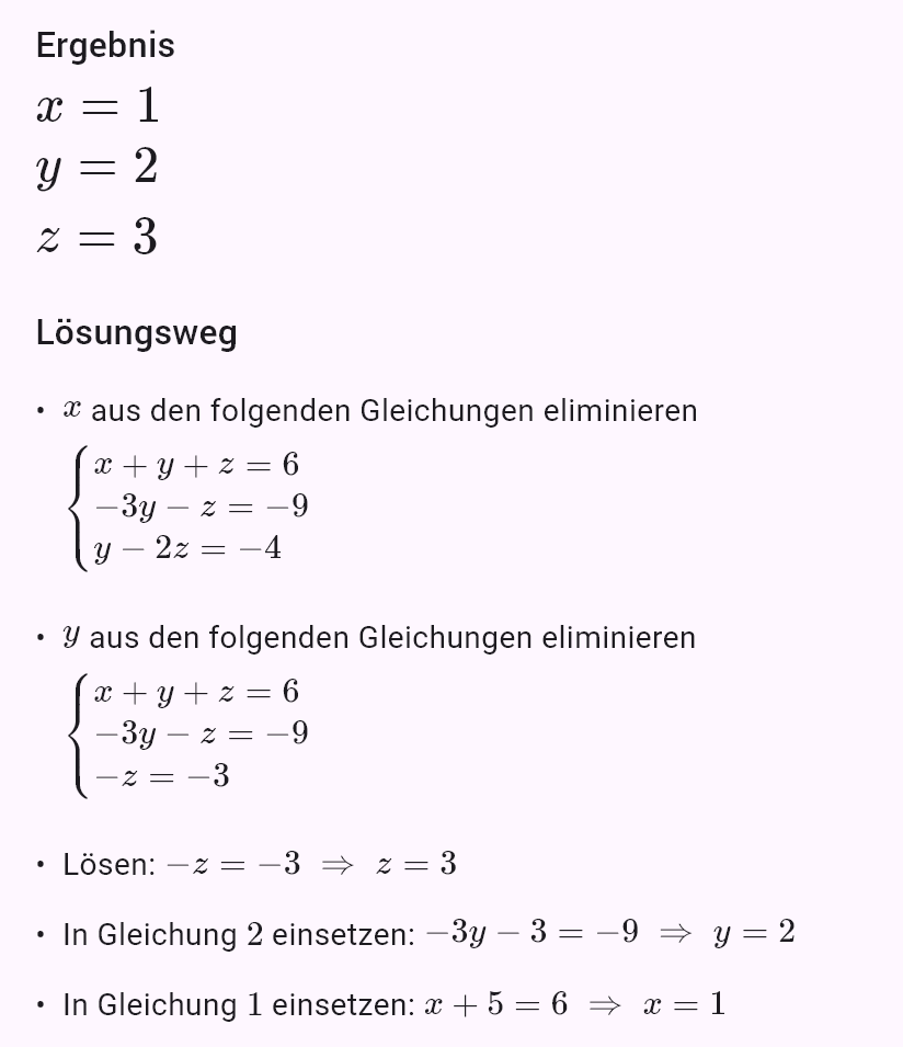 x + y + z = 6
2x - y + z = 3
x + 2y - z = 2