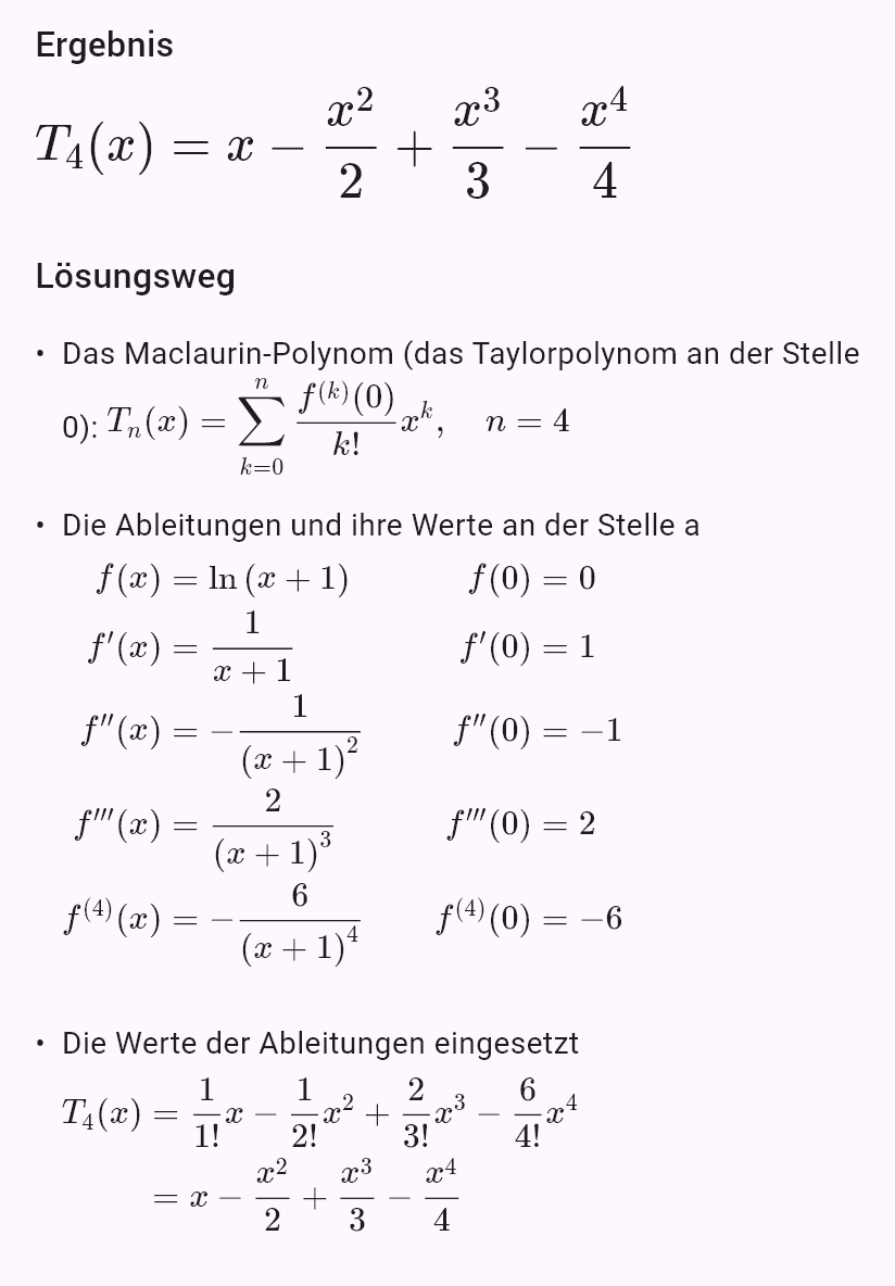 taylor(ln(1 + x), 0, 4)