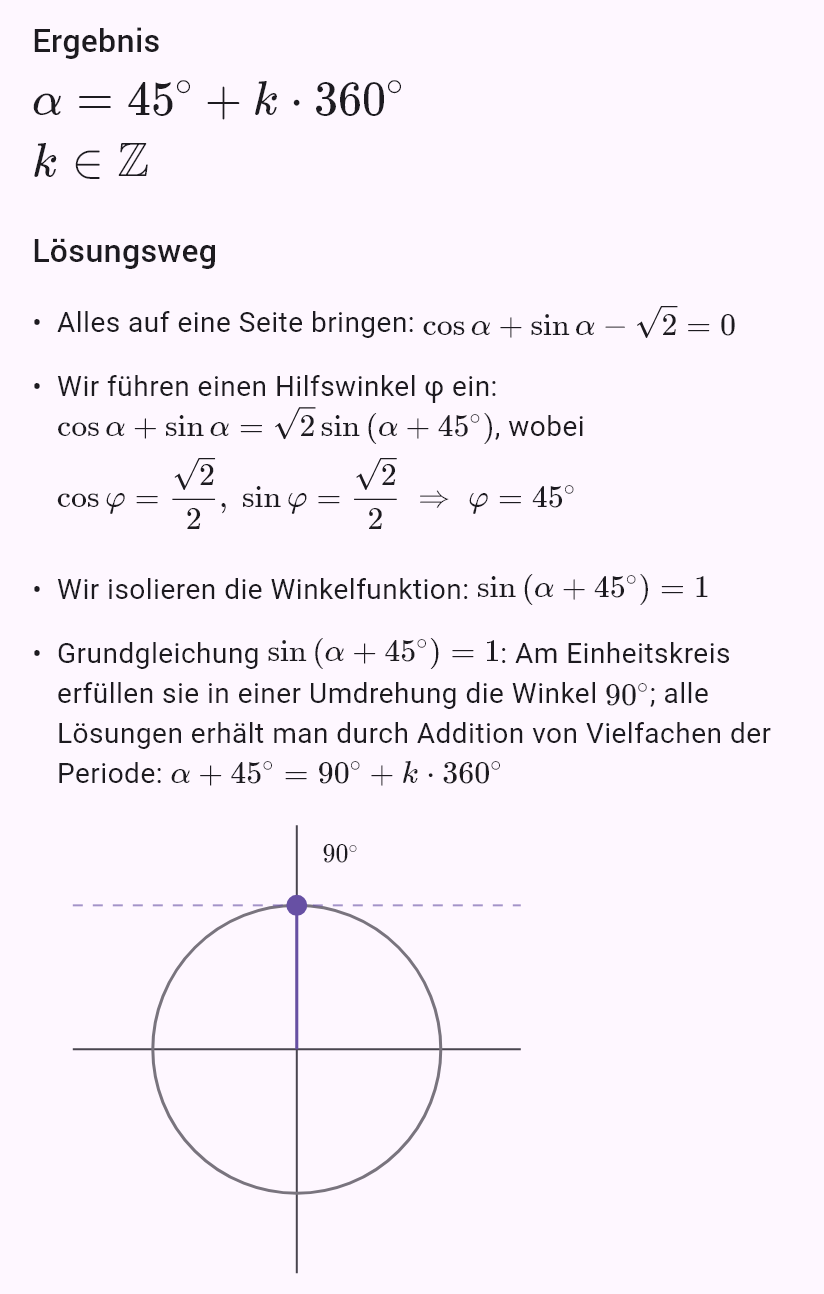 sin alpha + cos alpha = sqrt(2)