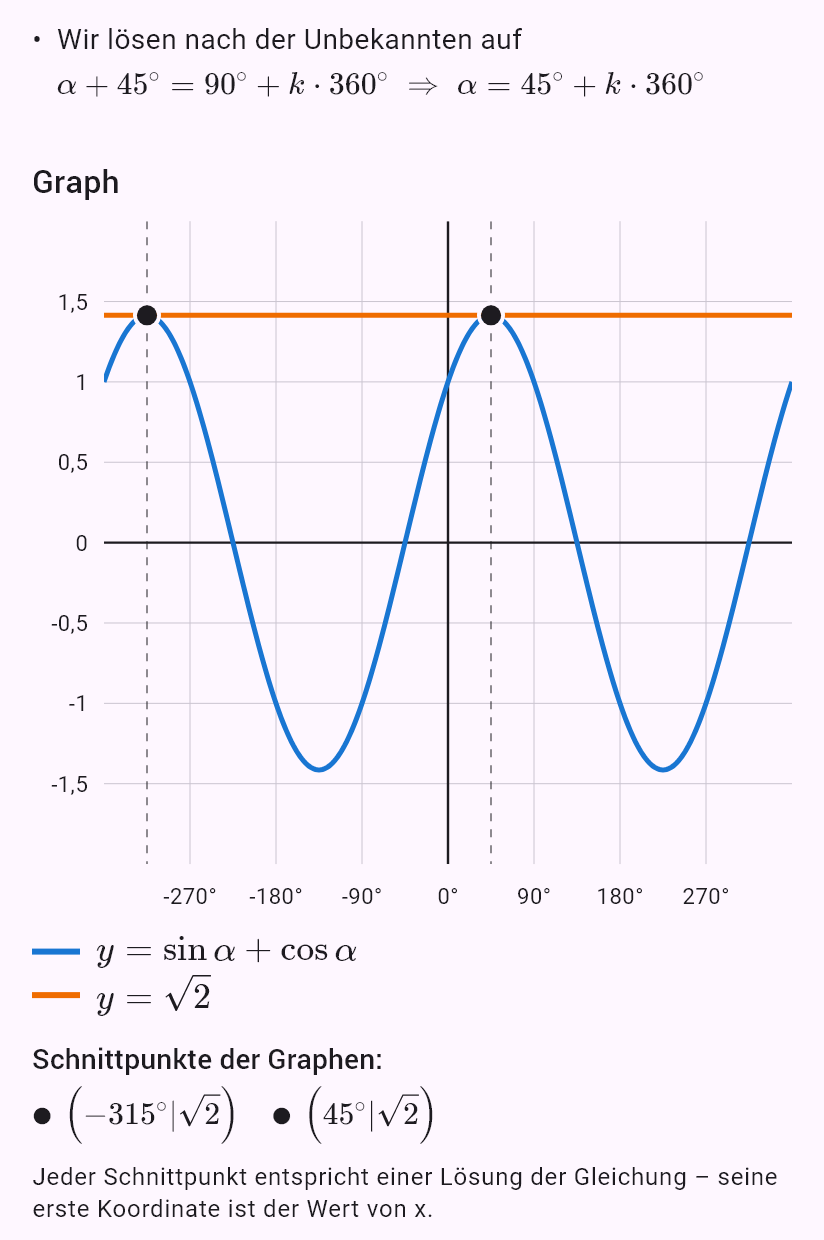 sin alpha + cos alpha = sqrt(2)