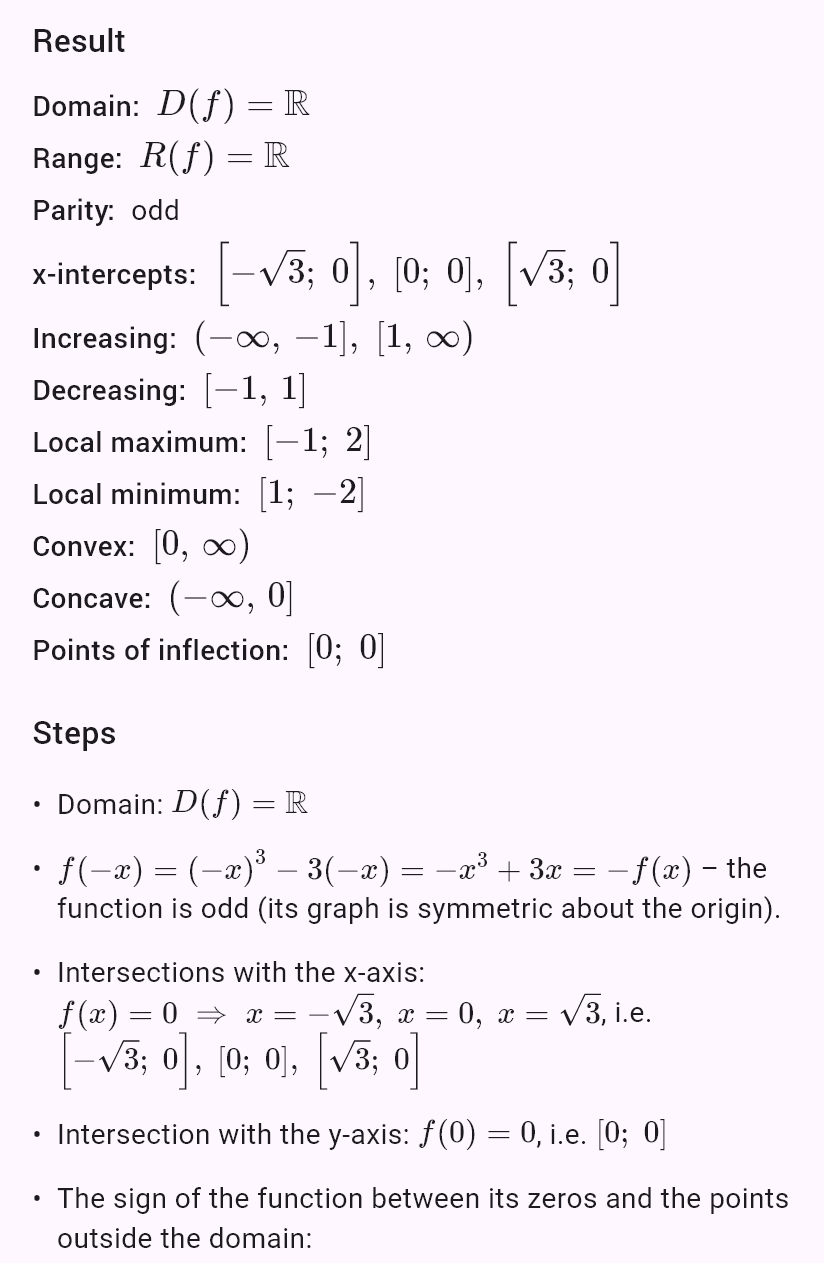 Analysis of the function f(x) = x³ − 3x