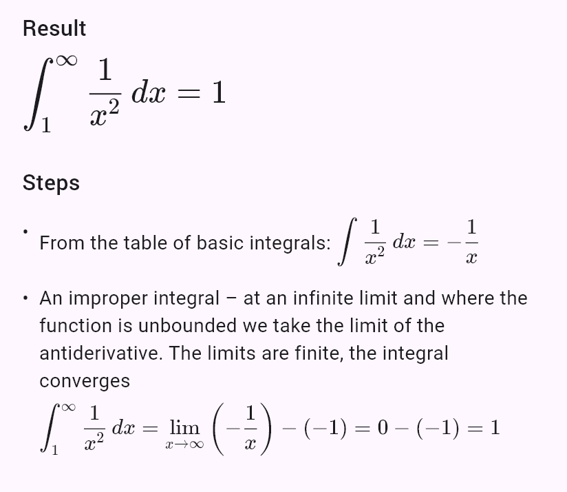 int(1/x^2, x, 1, oo)