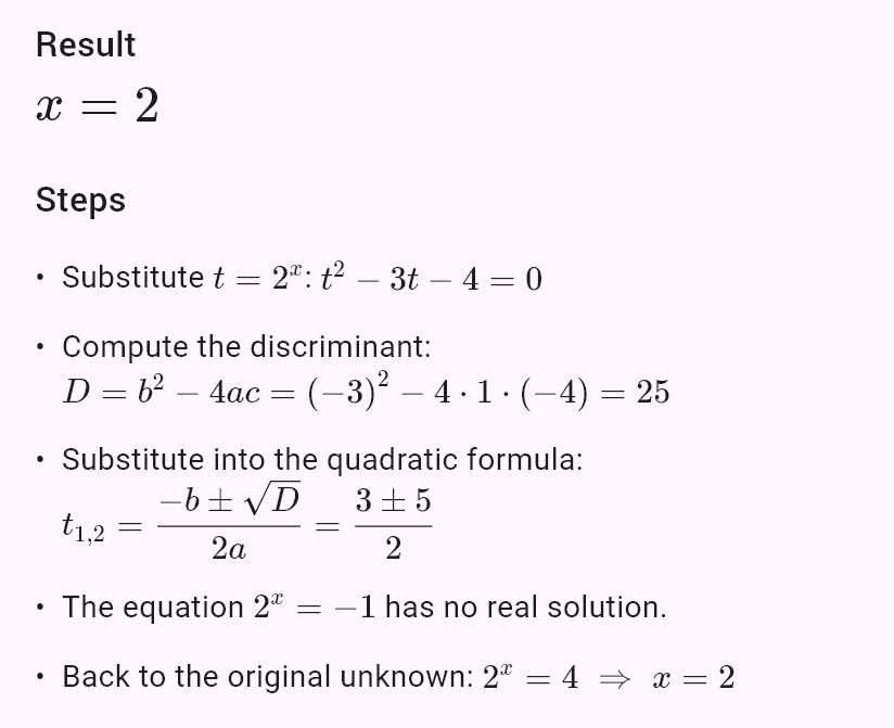 4^x - 3*2^x - 4 = 0