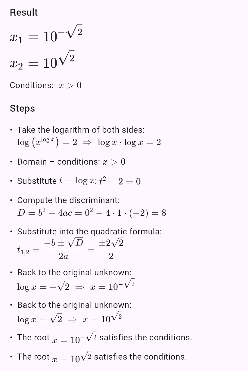 x^(log x) = 100