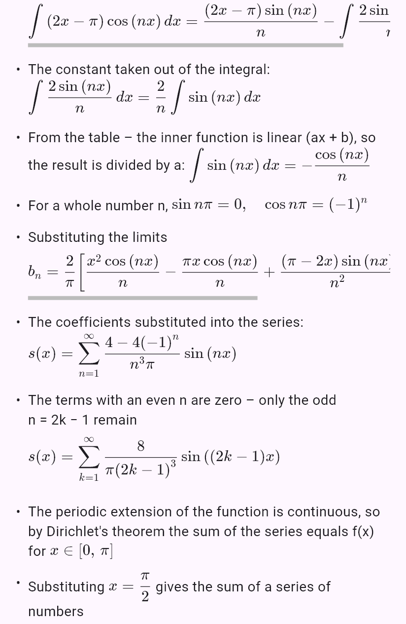 fouriersin(x*(pi - x), 0, pi)