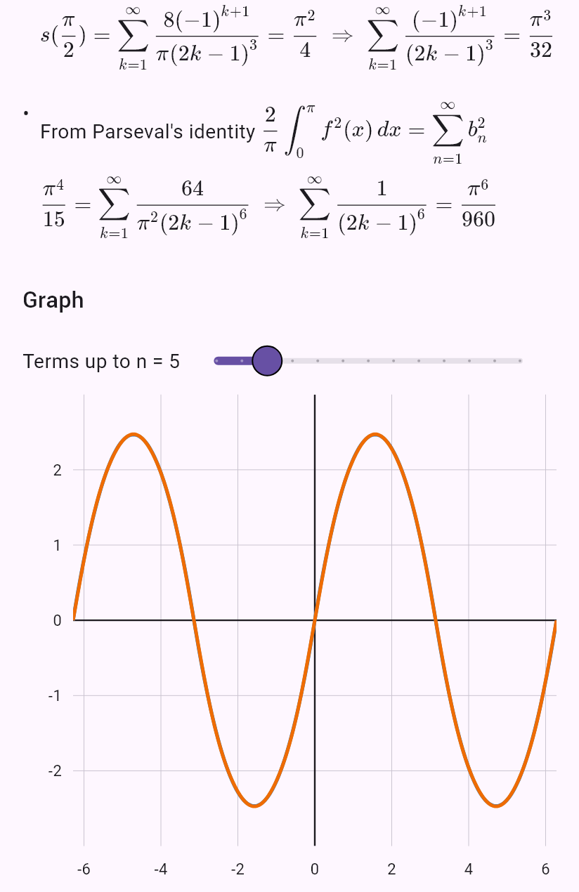 fouriersin(x*(pi - x), 0, pi)