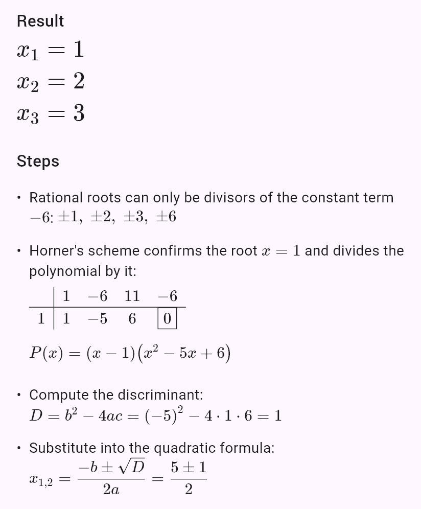 x^3 - 6x^2 + 11x - 6 = 0