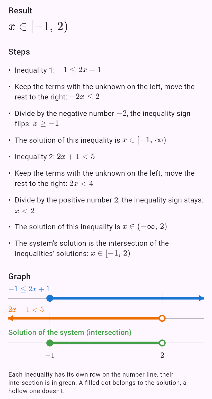 -1 <= 2x + 1 < 5